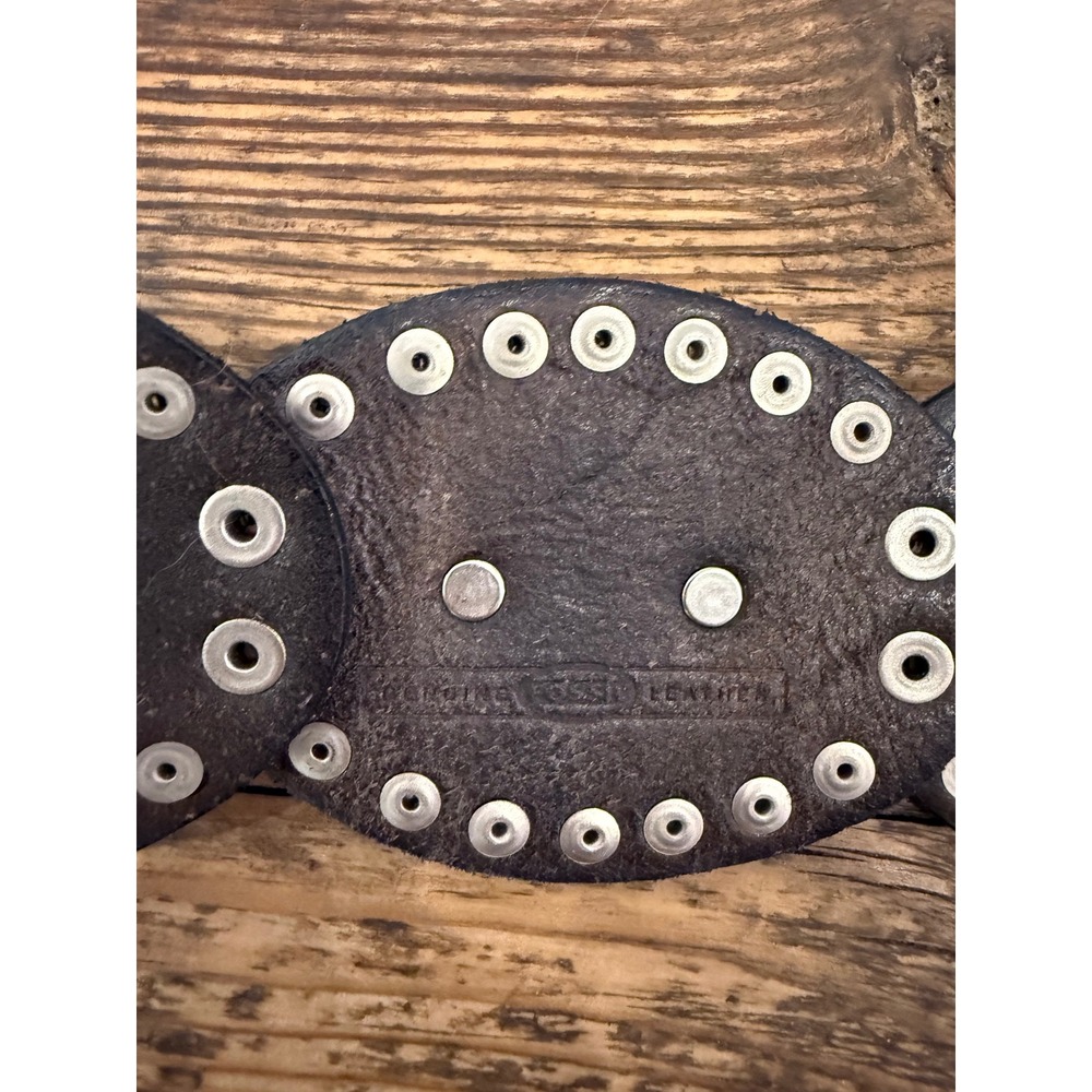 Vintage Fossil Womens Black Silver Western Concho Belt Genuine Leather Boho Med - Picture 6 of 8